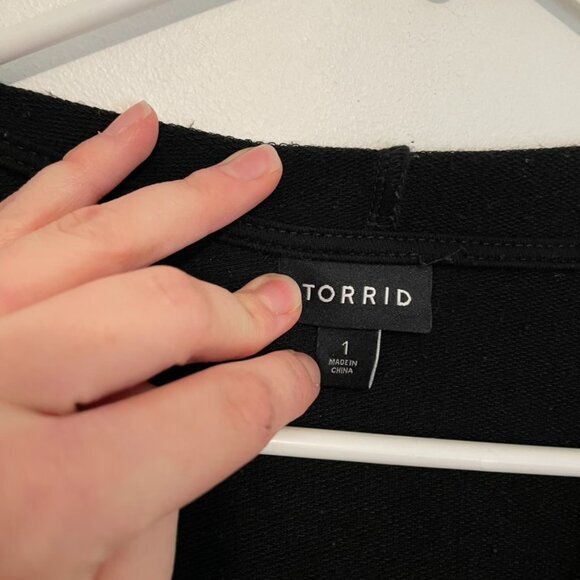 TORRID 1 Plus Size Black Terry Zip Front Hooded Jumpsuit Long Sleeve Cropped 1X - Picture 6 of 16